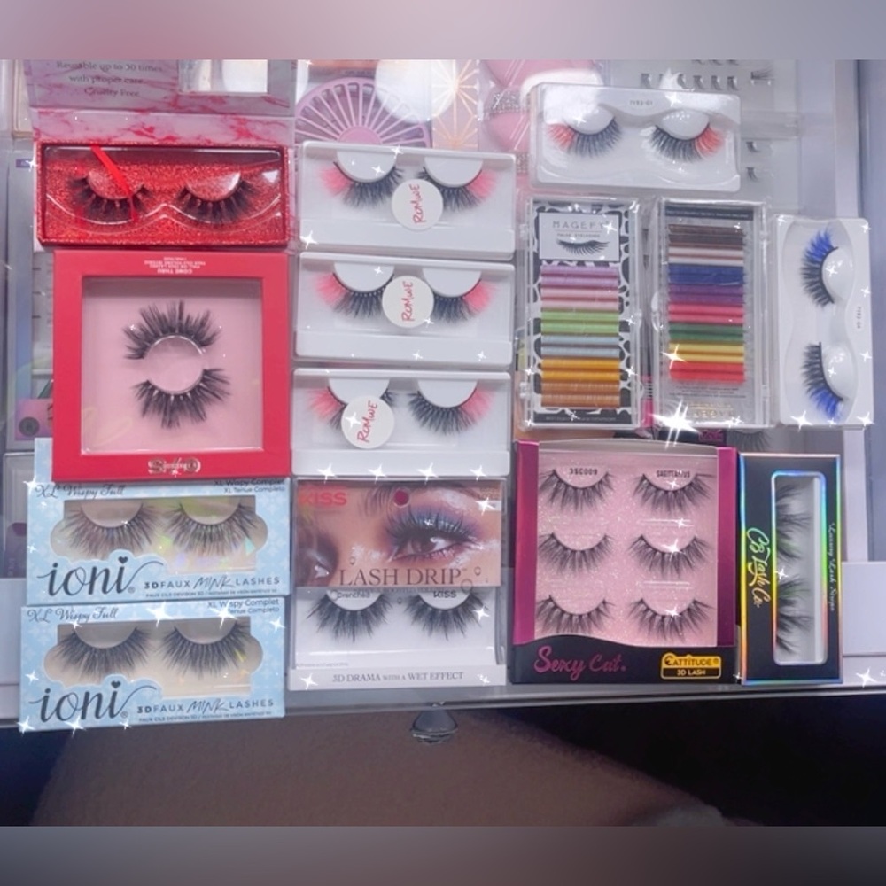 14 Assorted False Eyelash Multi-Pack — Black & Pink Accent Lashes